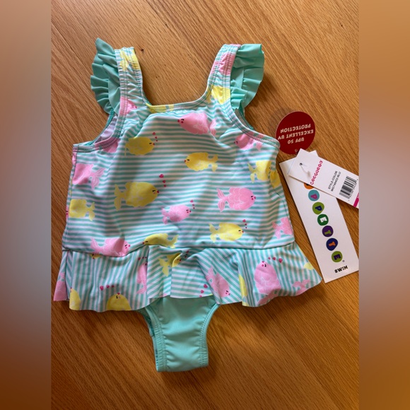 Wippette Toddler Girls Stripes One Piece Ruffle Swimsuit UPF 50+ Sun Protection - Picture 1 of 3